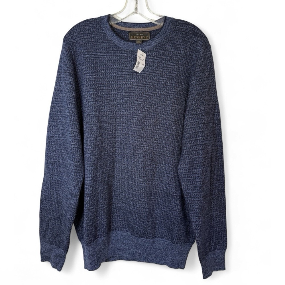 Jos A Bank Reserve Mens Large Merino Wool Blend Crewneck Sweater Blue Marled
